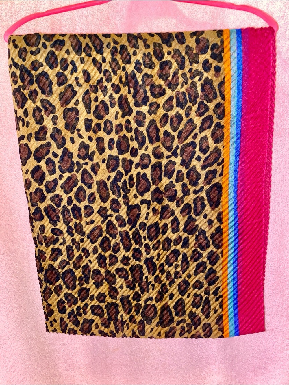 David & Young Leopard Print Scarf Sarong Shawl Rainbow Stripes Plisse Pink Blue